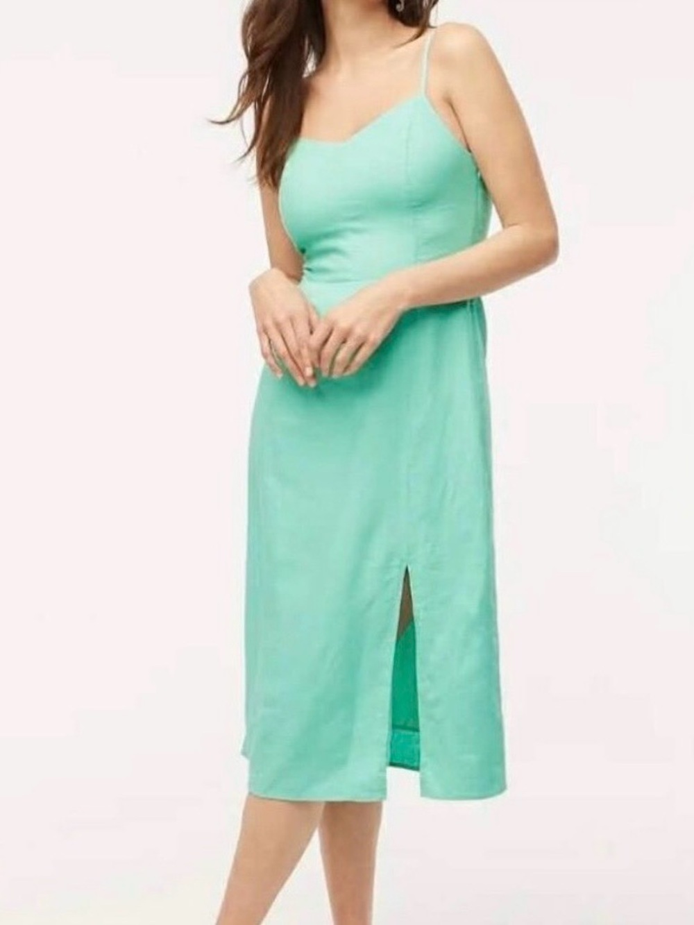 J. Crew Factory Mint Green Linen Blend Midi Slip Dress